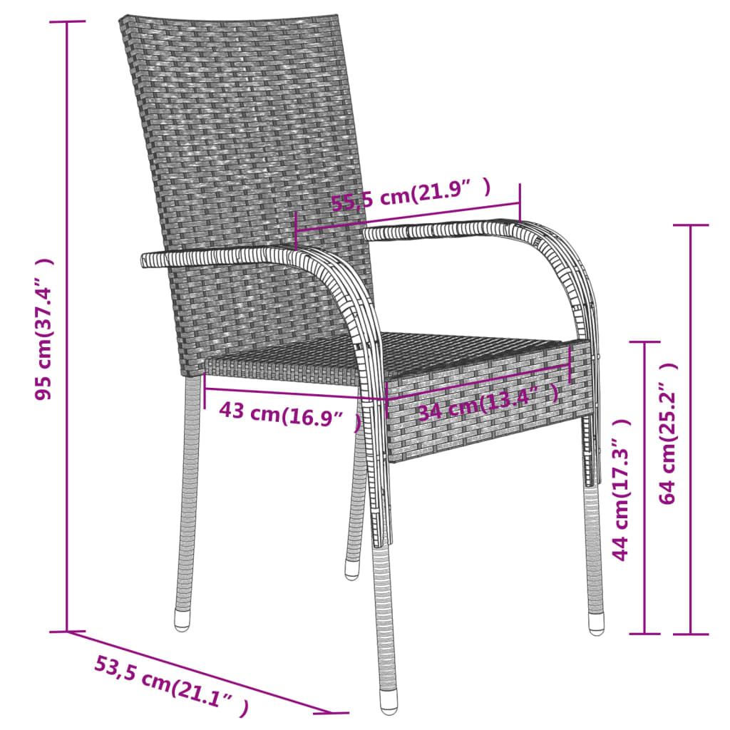 Garden Dining Set | Black | PE rattan, powder-coated steel, glass