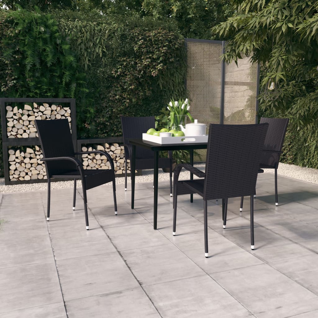 Garden Dining Set | Black | PE rattan, powder-coated steel, glass