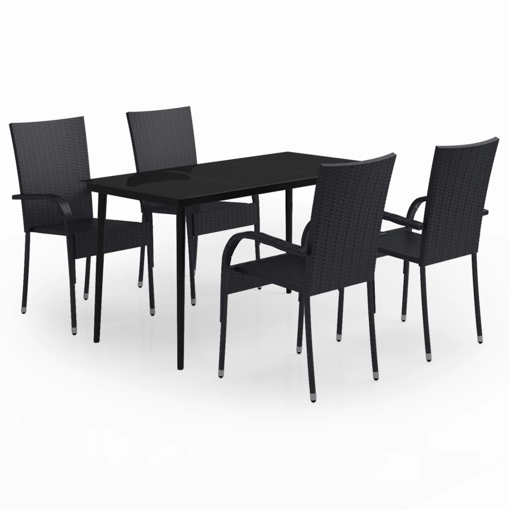 Garden Dining Set | Black | PE rattan, powder-coated steel, glass