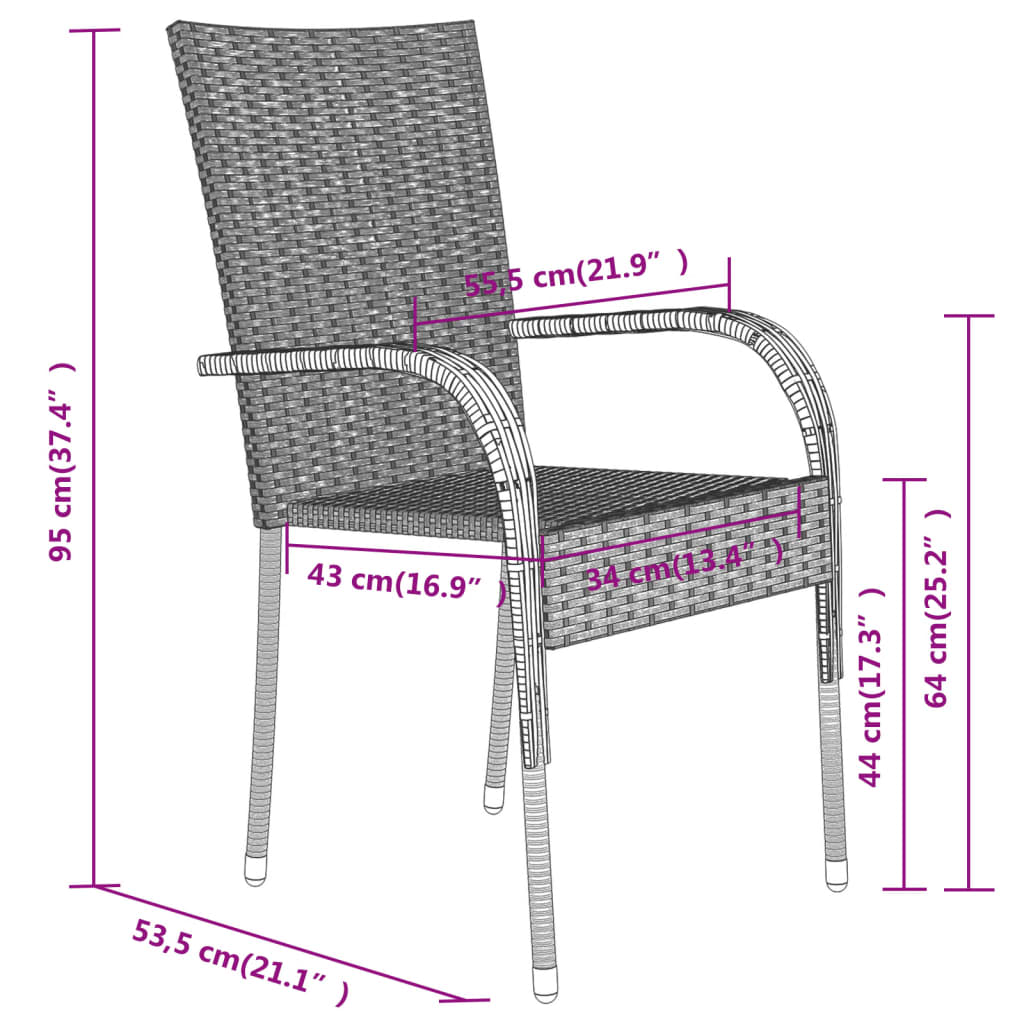 Garden Dining Set | Black | PE rattan, powder-coated steel, glass