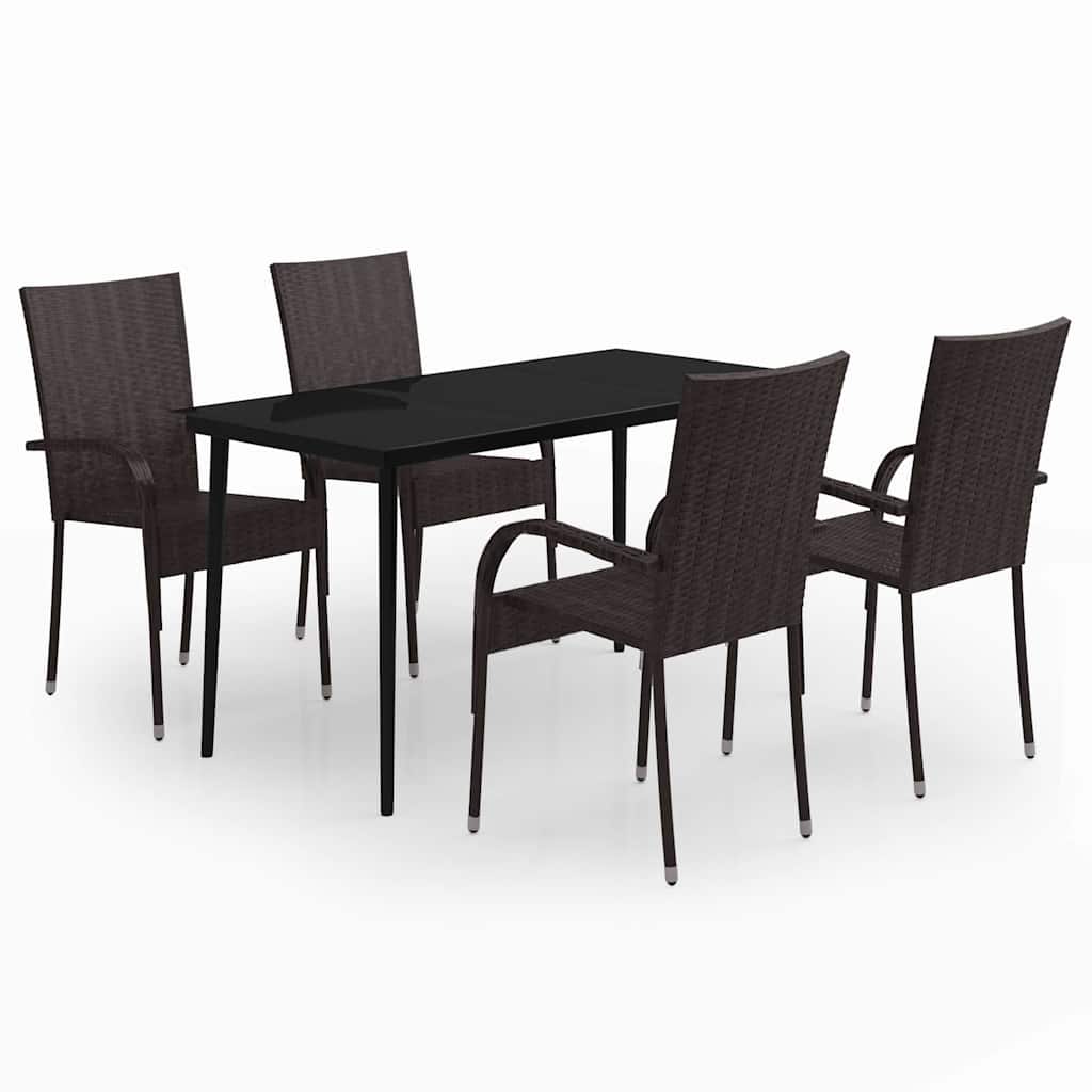 5 Piece Garden Dining Set Brown and Black