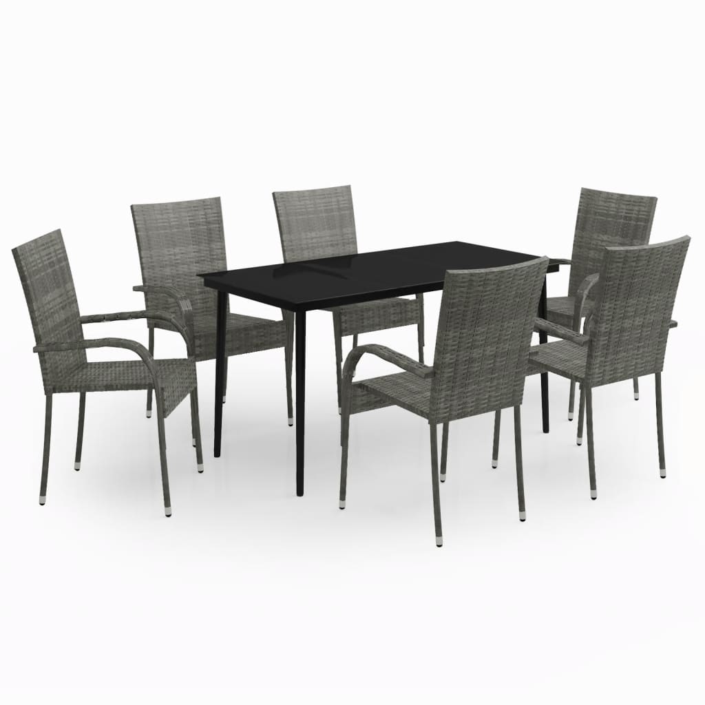 vidaXL 7 Piece Garden Dining Set Grey and Black