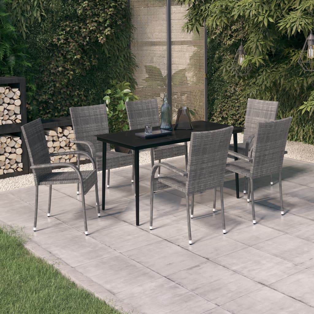 vidaXL 7 Piece Garden Dining Set Grey and Black