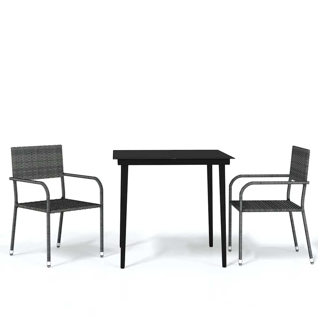 Garden Dining Set | Grey, Black | PE Rattan, Steel, Glass | Medium