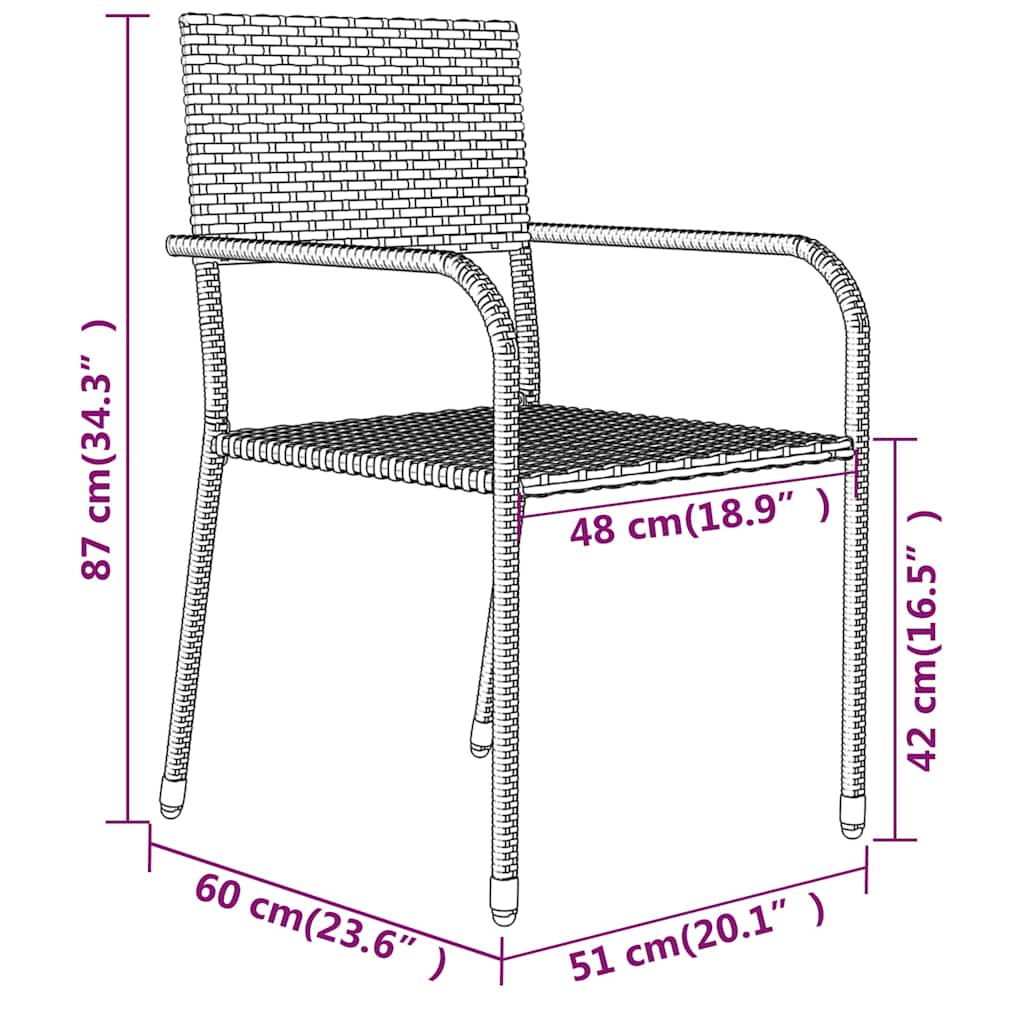 Garden Dining Set | Grey, Black | PE Rattan, Steel, Glass | Medium