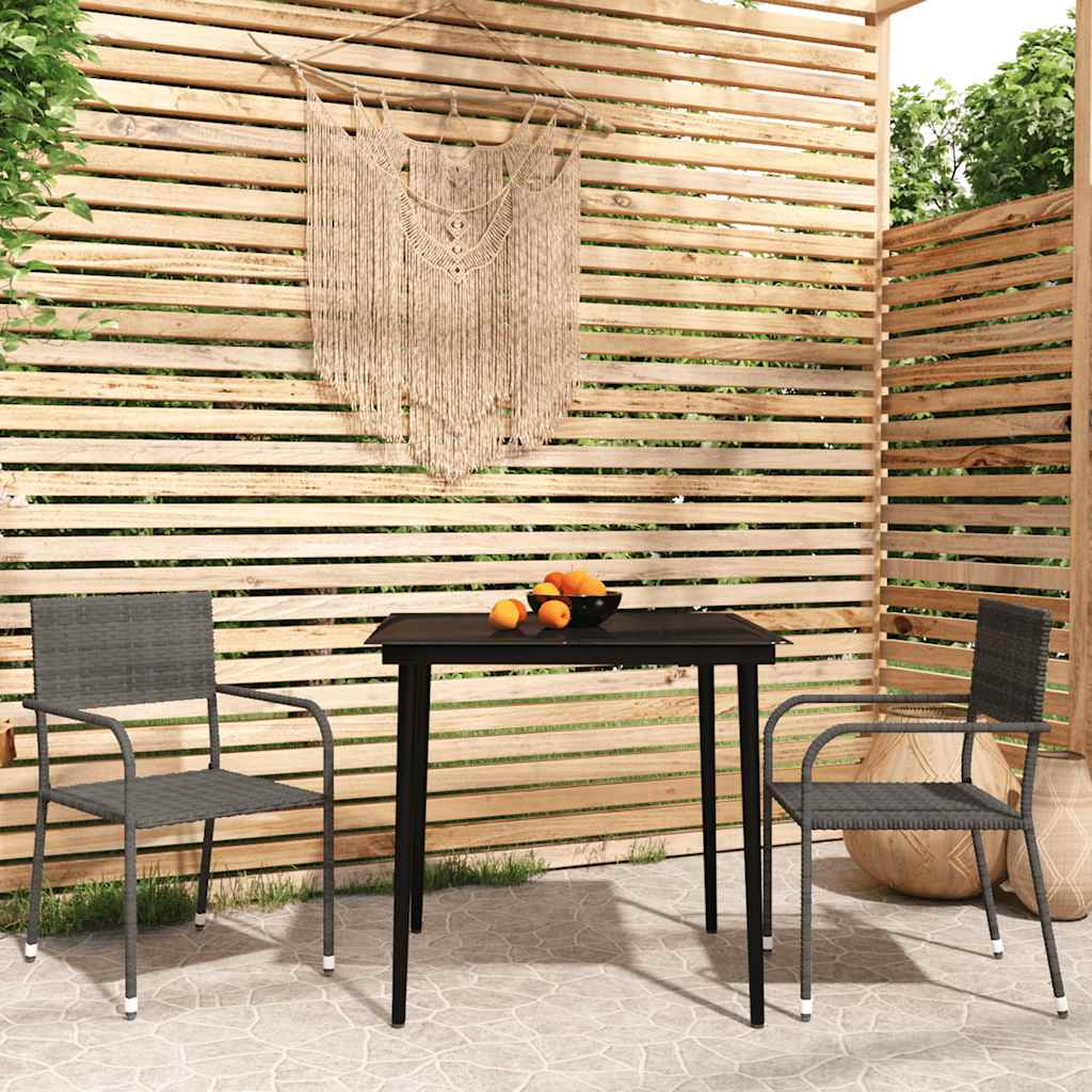 Garden Dining Set | Grey, Black | PE Rattan, Steel, Glass | Medium
