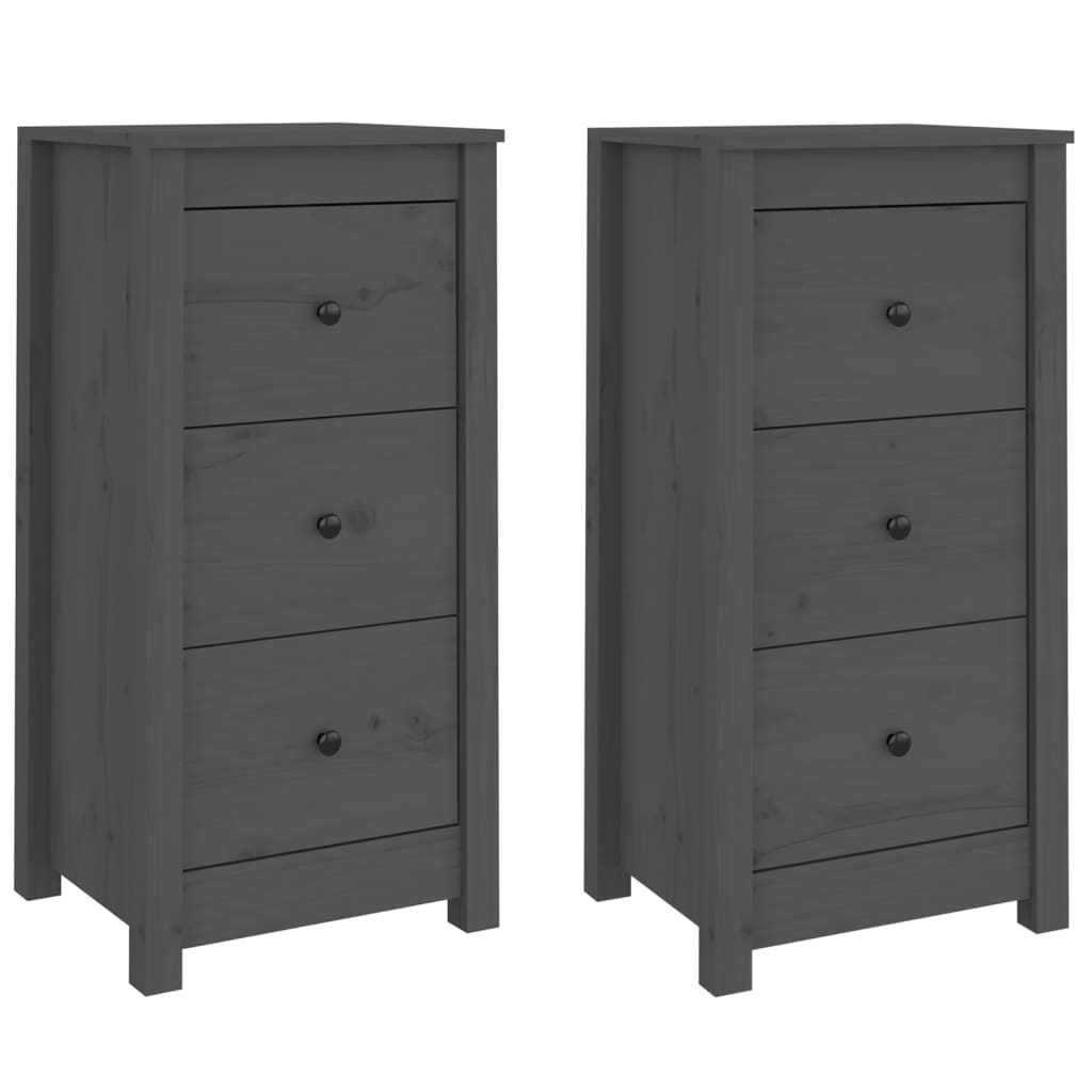 813744 vidaXL Sideboards 2 pcs Grey 40x35x80 cm Solid Wood Pine