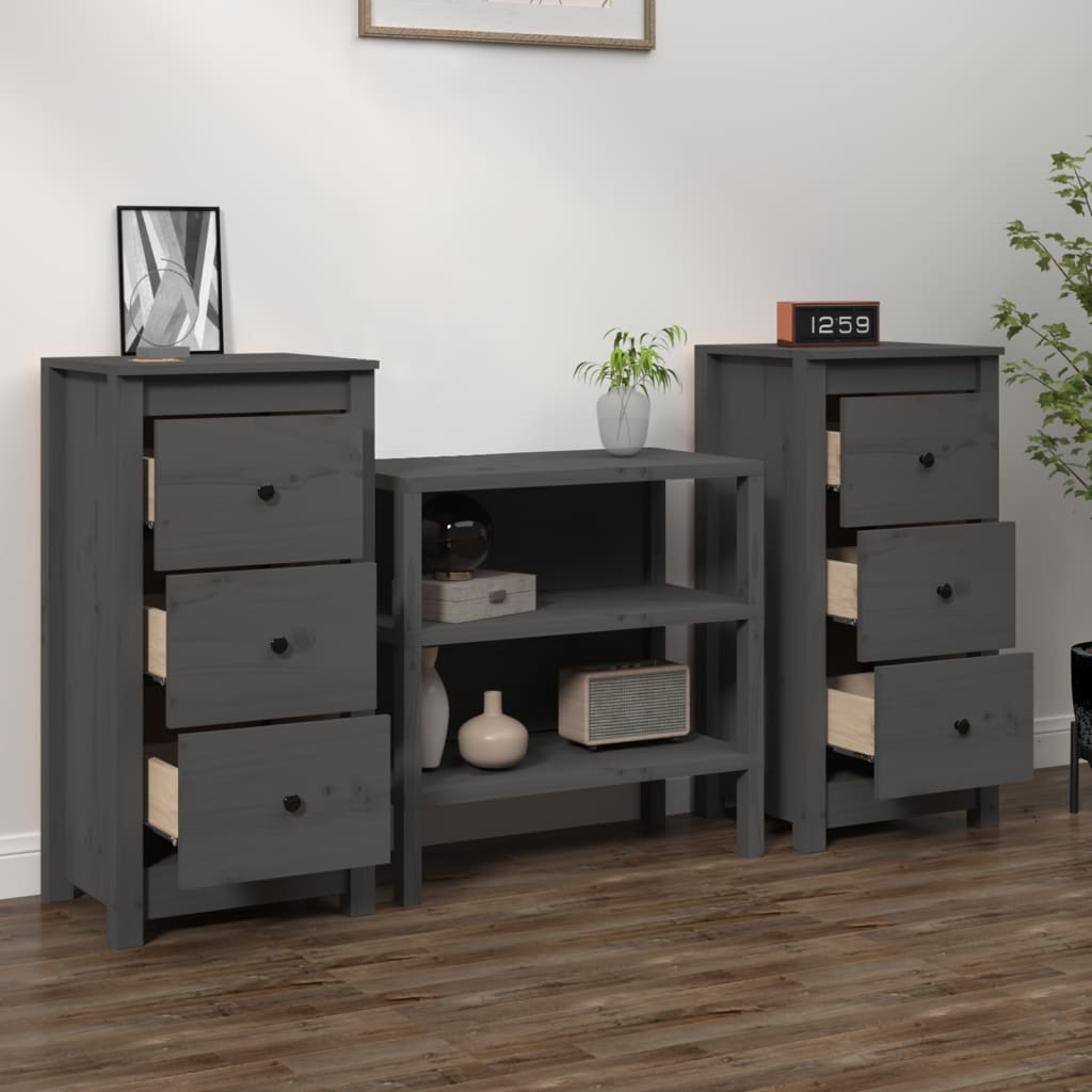 813744 vidaXL Sideboards 2 pcs Grey 40x35x80 cm Solid Wood Pine