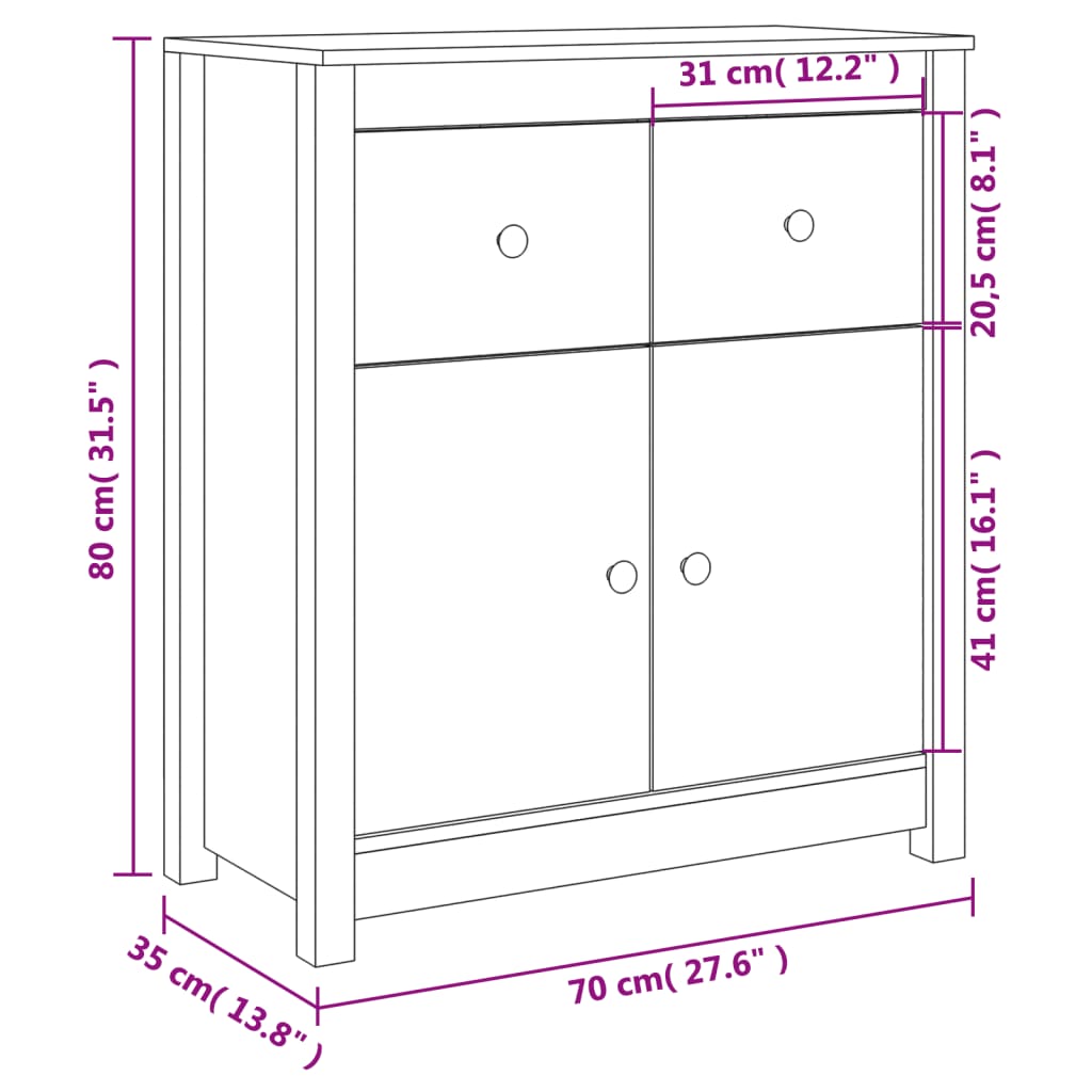 vidaXL Sideboard White 70x35x80 cm Solid Wood Pine