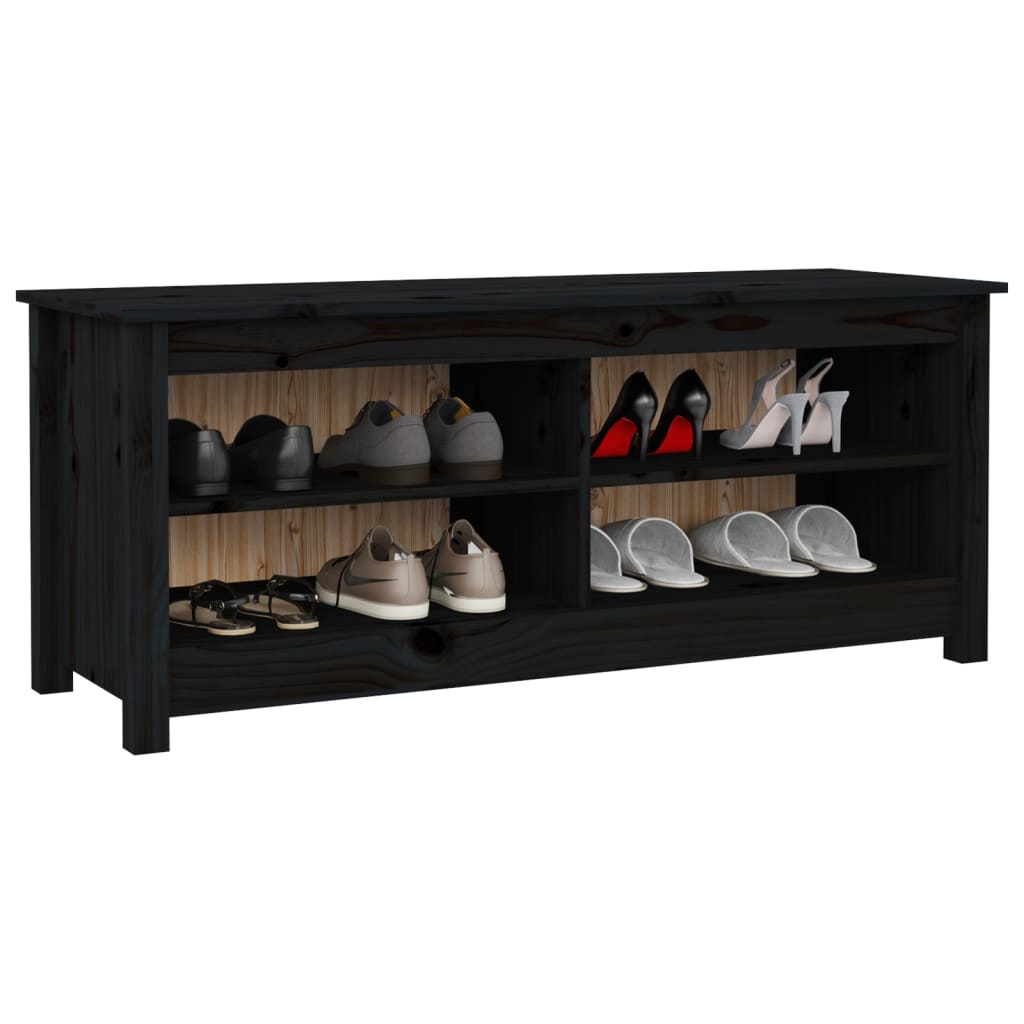 Shoe Bench Black 110x38x45.5 cm Solid Wood Pine