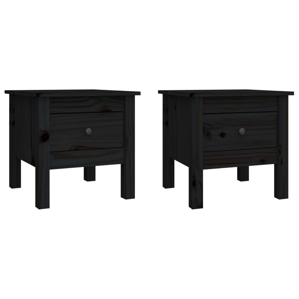 vidaXL Side Tables 2 pcs Black 40x40x39 cm Solid Wood Pine