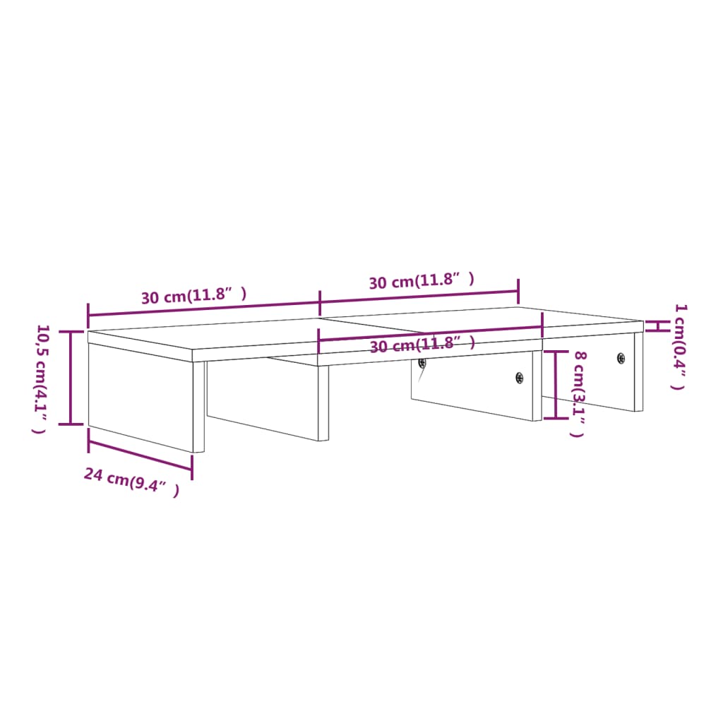 vidaXL Monitor Stand Grey 60x24x10.5 cm Solid Wood Pine