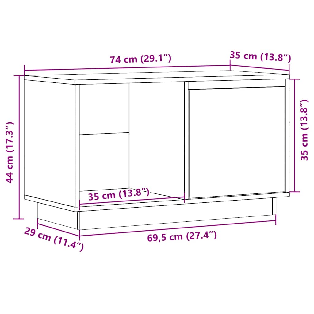 814334 vidaXL TV Cabinet 74x35x44 cm Solid Wood Pine