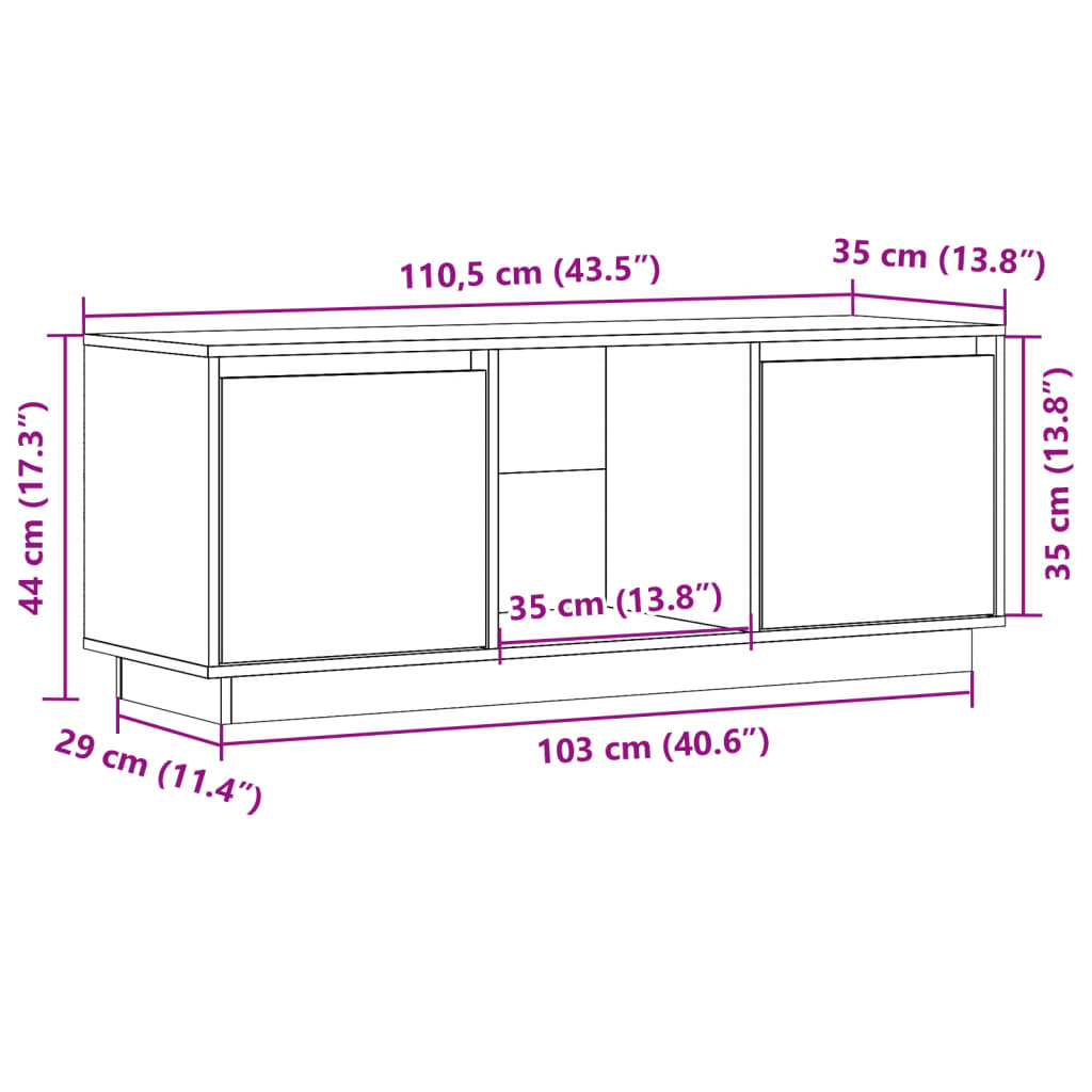 vidaXL TV Cabinet Grey 110.5x35x44 cm Solid Wood Pine