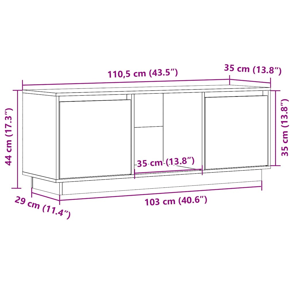 TV Cabinet Honey Brown 110,5x35x44 cm Solid Wood Pine