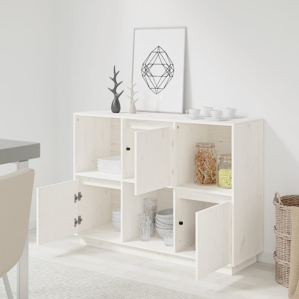 Buffet Blanc 110,5x35x80 cm Bois Massif Pin