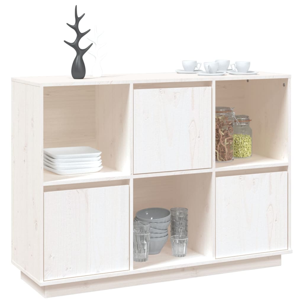 Buffet Blanc 110,5x35x80 cm Bois Massif Pin