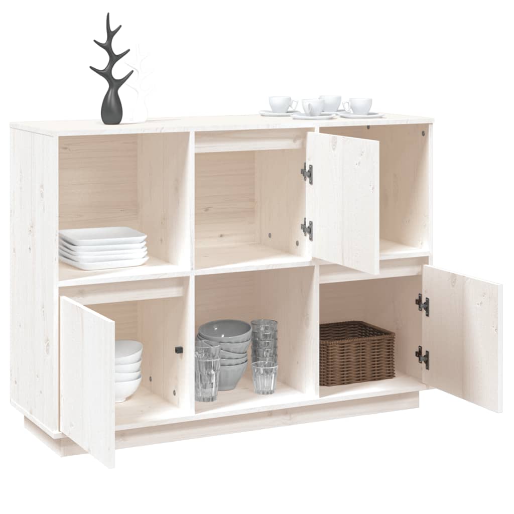 Buffet Blanc 110,5x35x80 cm Bois Massif Pin