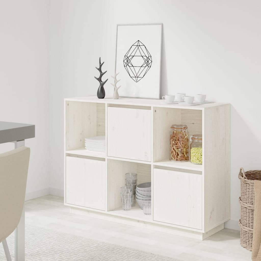 Buffet Blanc 110,5x35x80 cm Bois Massif Pin