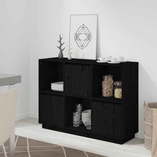 vidaXL Sideboard Black 110.5x35x80 cm Solid Wood Pine