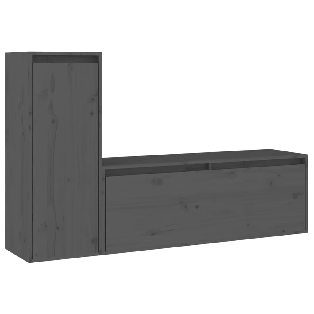 vidaXL TV Cabinets 2 pcs Grey Solid Wood Pine