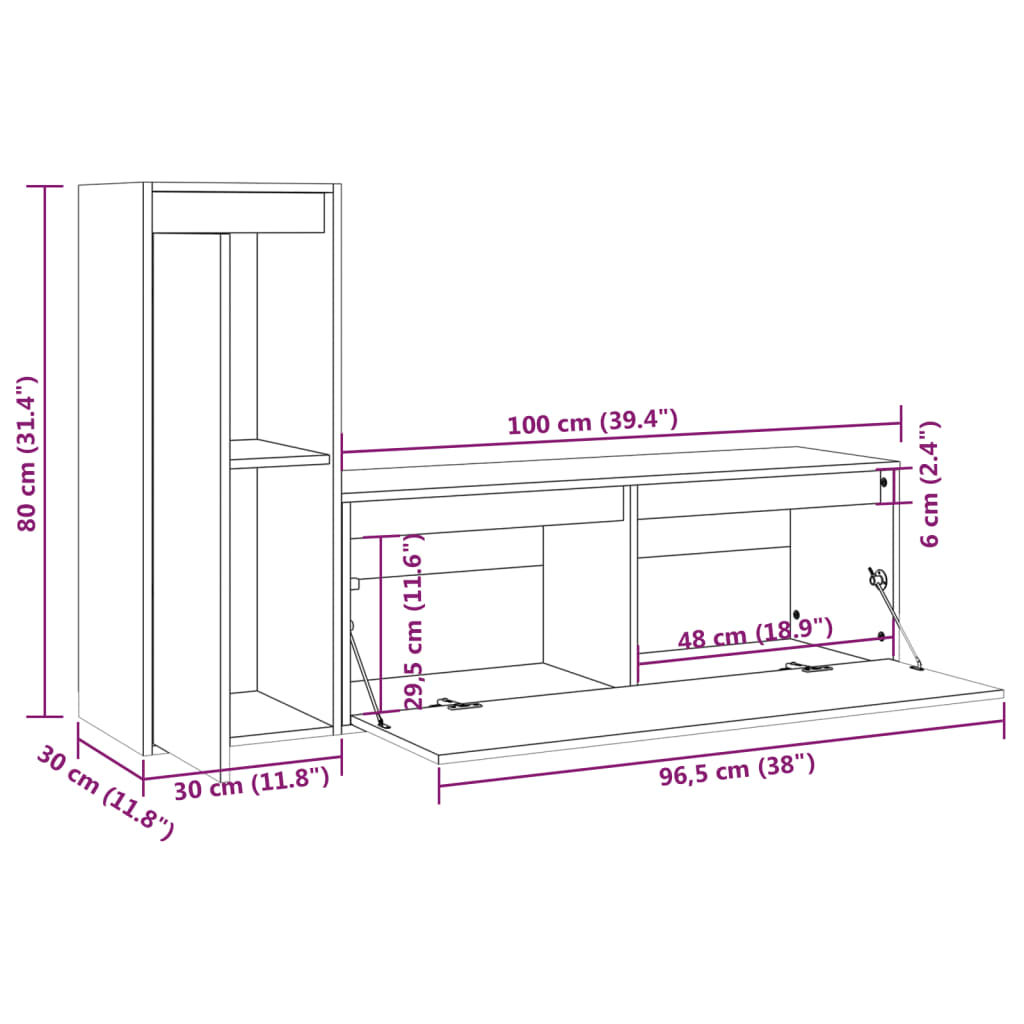 vidaXL TV Cabinets 2 pcs Grey Solid Wood Pine