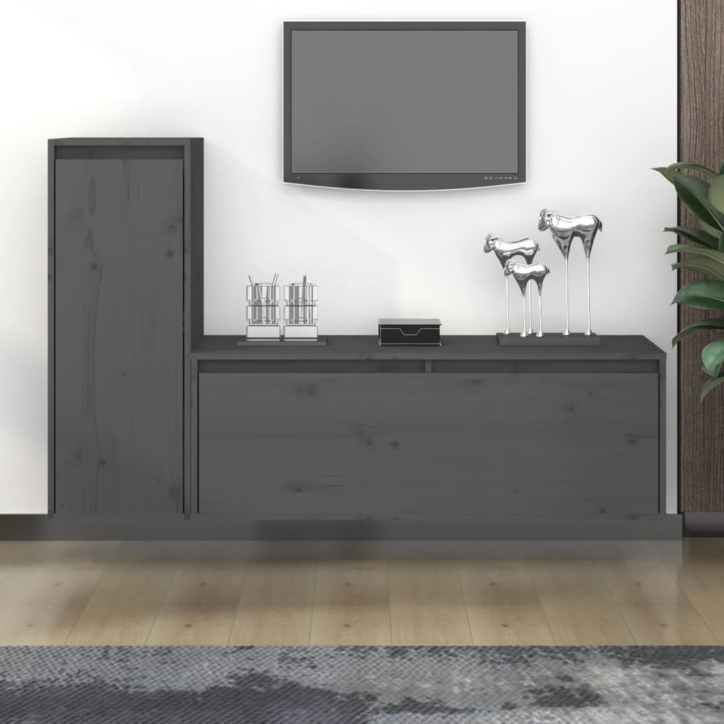 vidaXL TV Cabinets 2 pcs Grey Solid Wood Pine