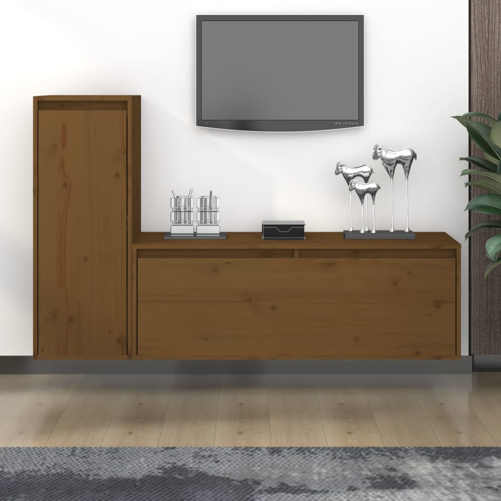 vidaXL TV Cabinets 2 pcs Honey Brown Solid Wood Pine