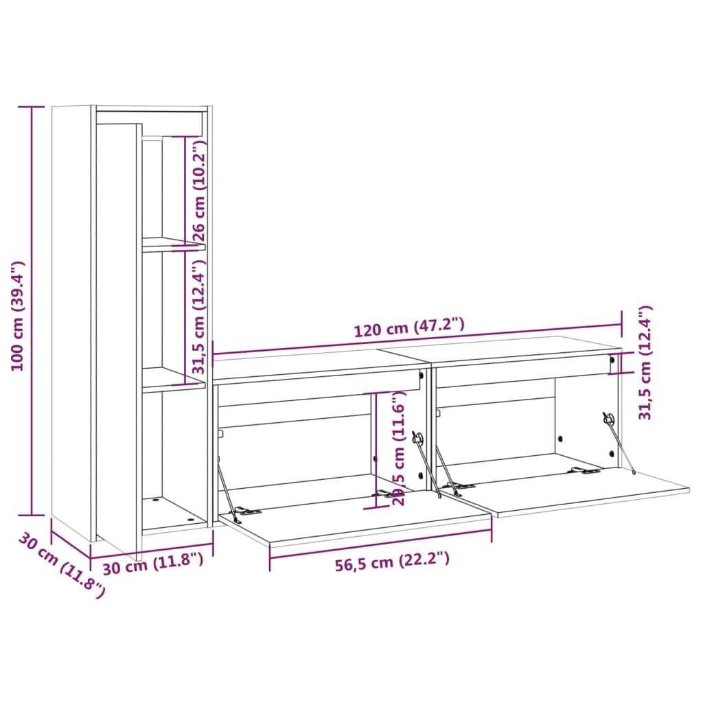 vidaXL TV Cabinets 3 pcs Solid Wood Pine