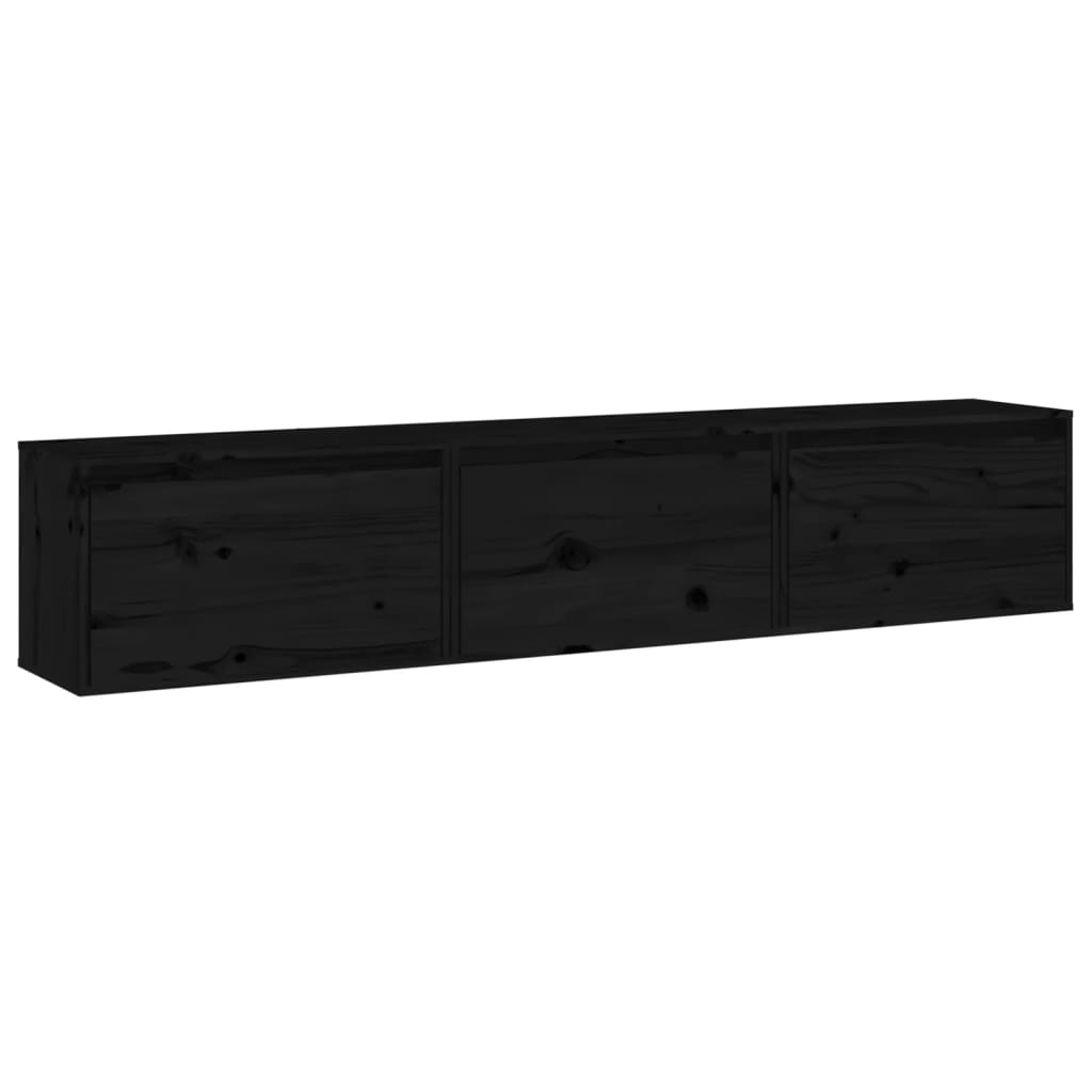 vidaXL TV Cabinets 3 pcs Black Solid Wood Pine