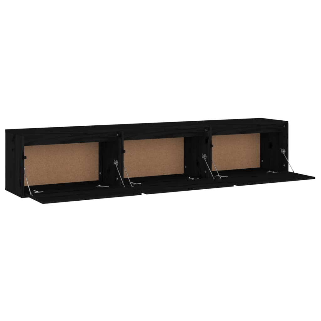 vidaXL TV Cabinets 3 pcs Black Solid Wood Pine