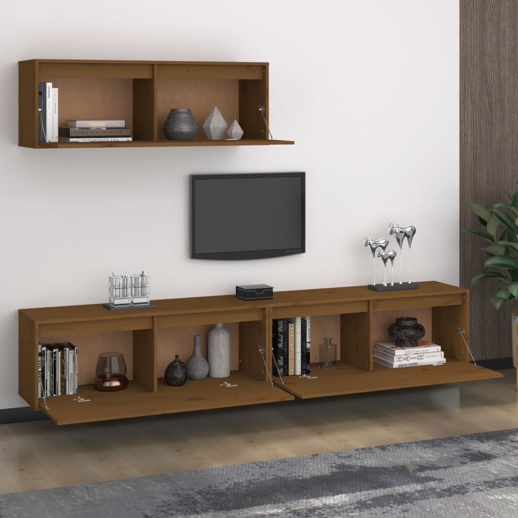 vidaXL TV Cabinets 3 pcs Honey Brown Solid Wood Pine