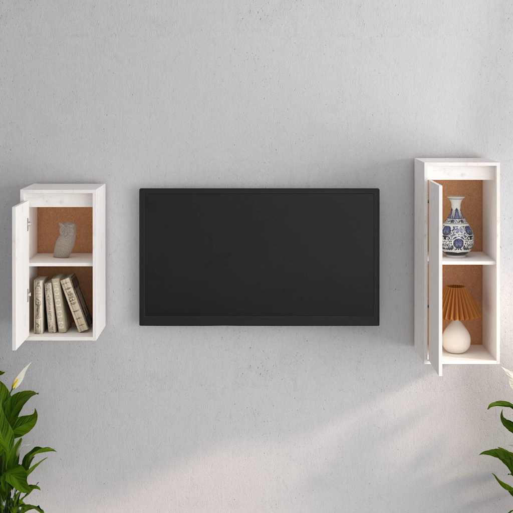 2 Piece TV Cabinet Set White Solid Wood Pine
