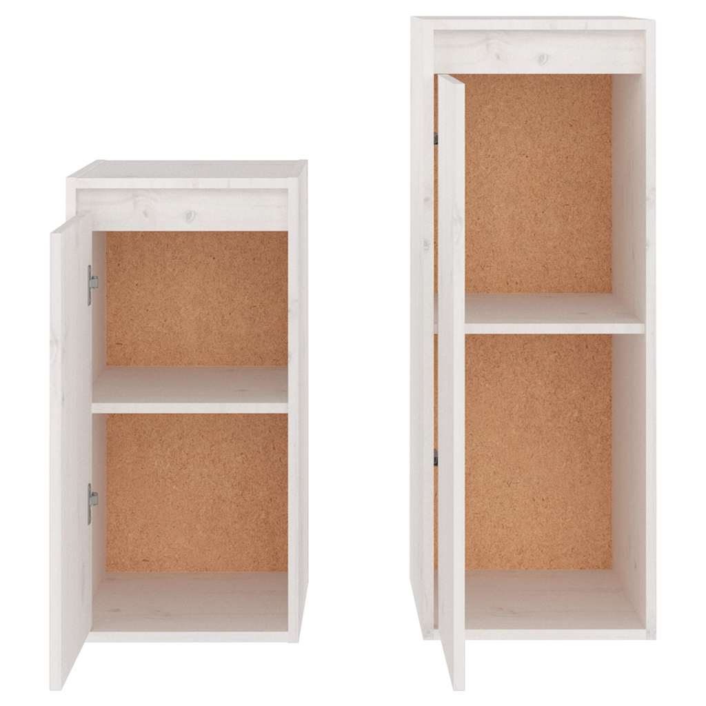 2 Piece TV Cabinet Set White Solid Wood Pine