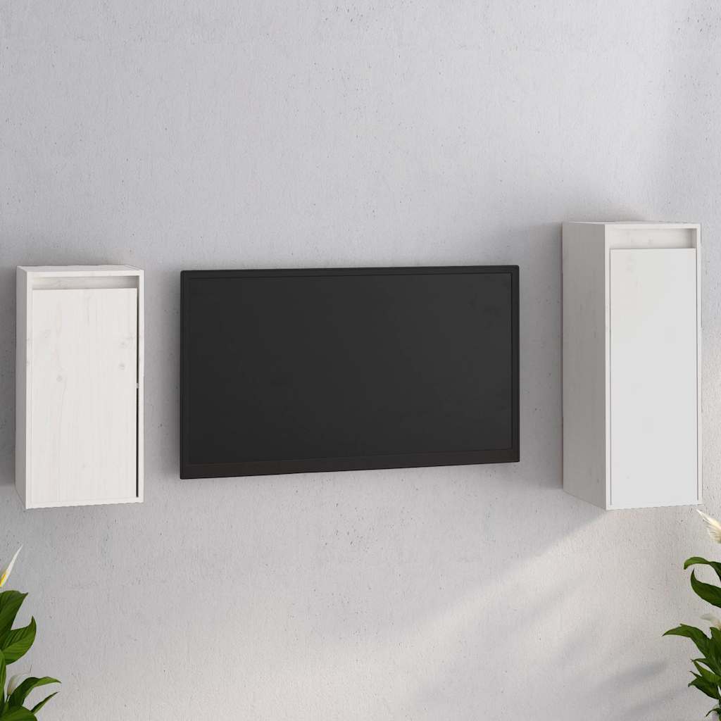 2 Piece TV Cabinet Set White Solid Wood Pine