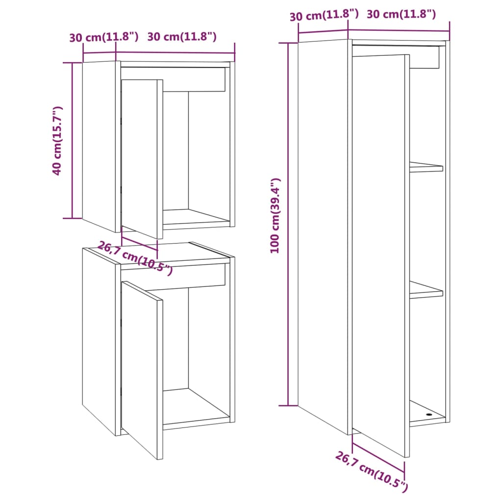 vidaXL TV Cabinets 3 pcs Solid Wood Pine