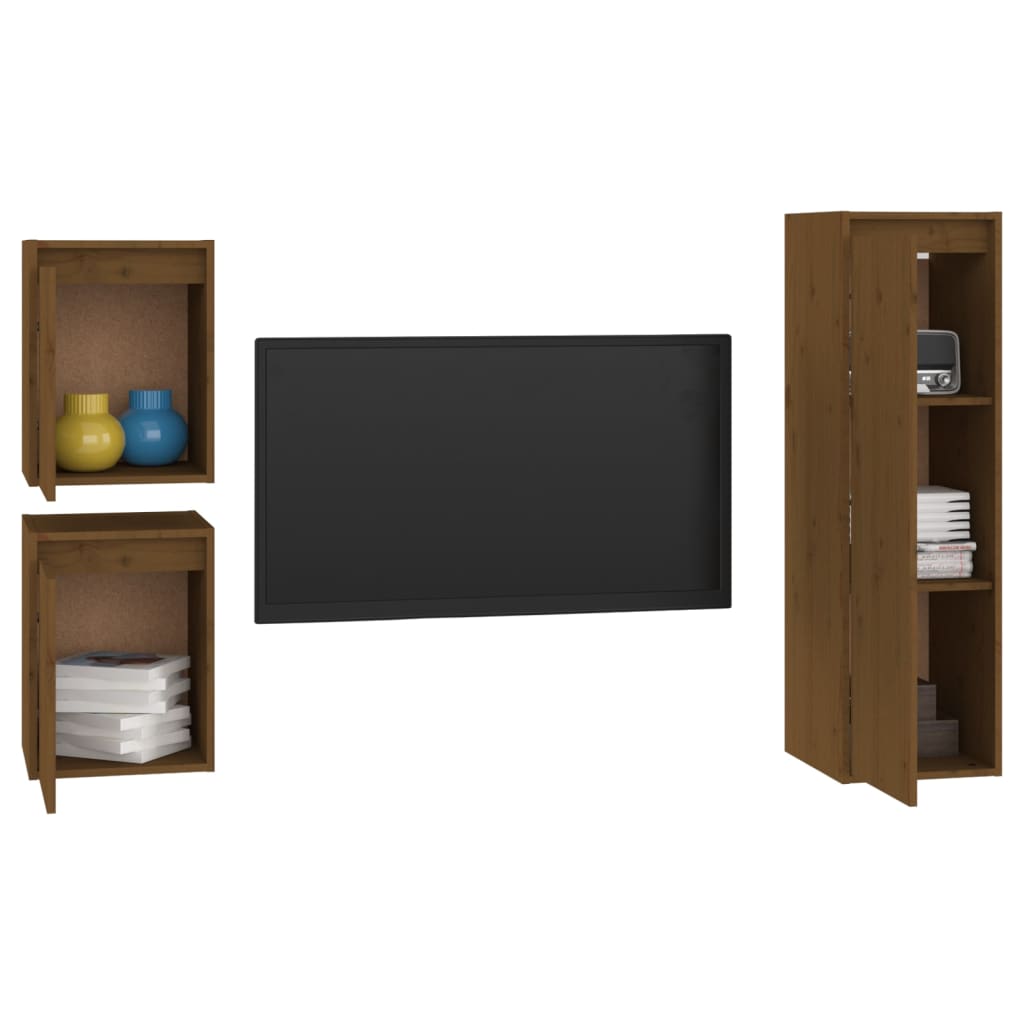 vidaXL TV Cabinets 3 pcs Honey Brown Solid Wood Pine