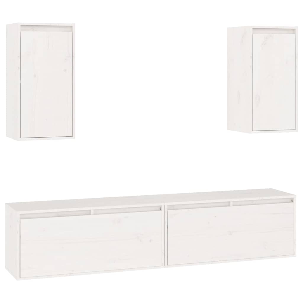 4 Piece TV Cabinet Set White Solid Wood Pine