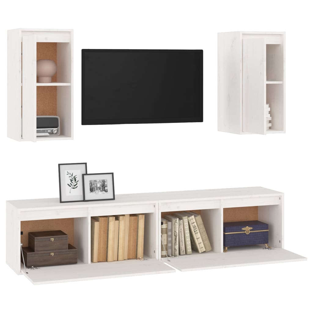 vidaXL TV Cabinets 4 pcs White Solid Wood Pine