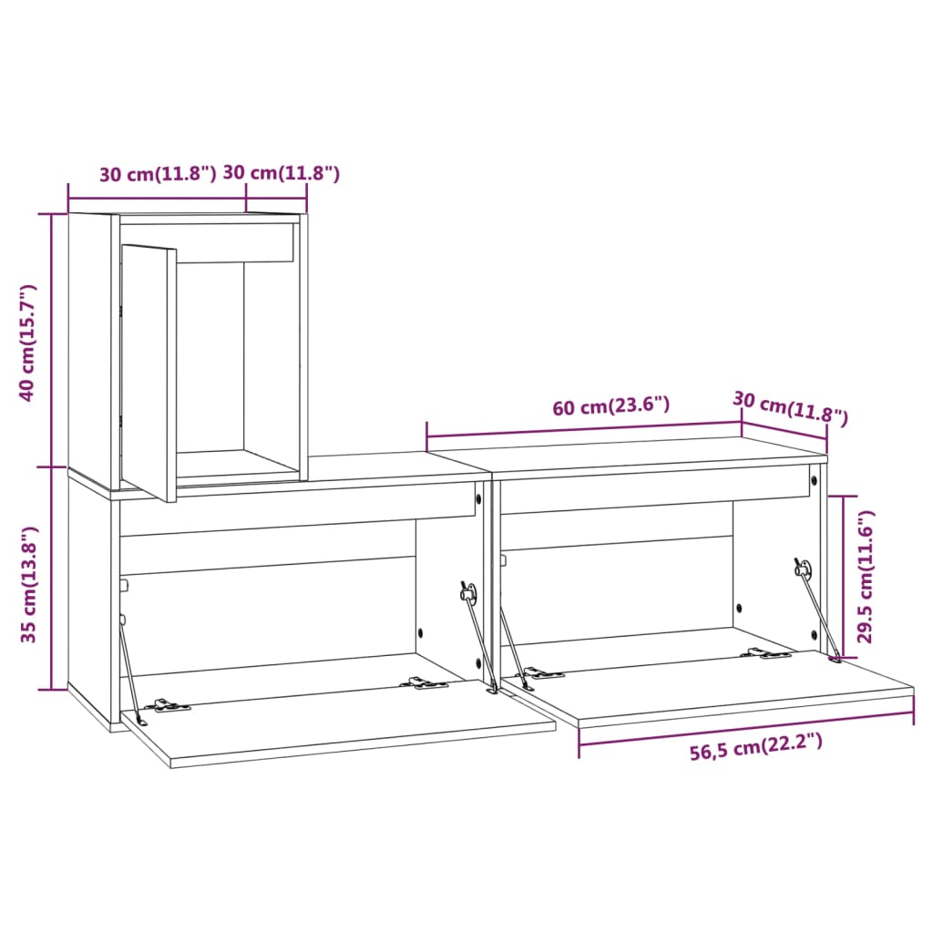 vidaXL TV Cabinets 3 pcs Solid Wood Pine