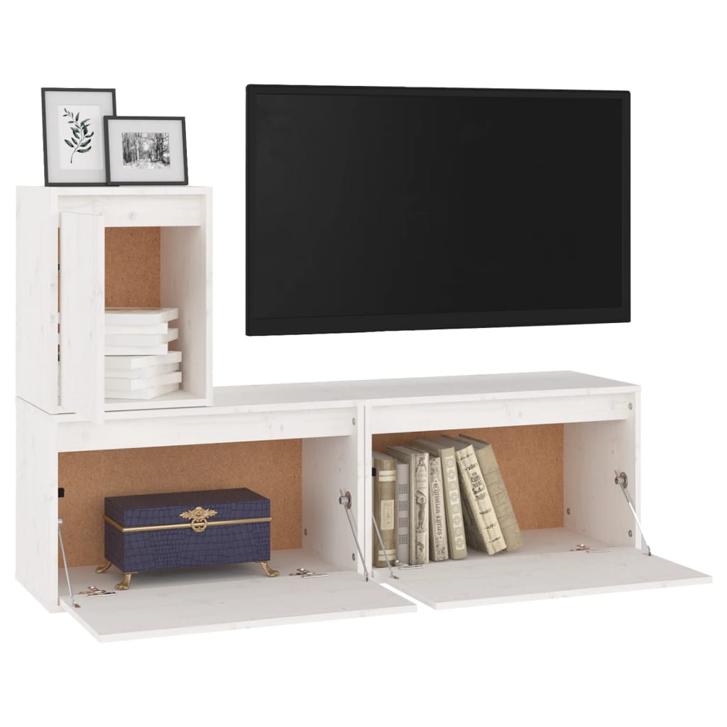 vidaXL TV Cabinets 3 pcs White Solid Wood Pine