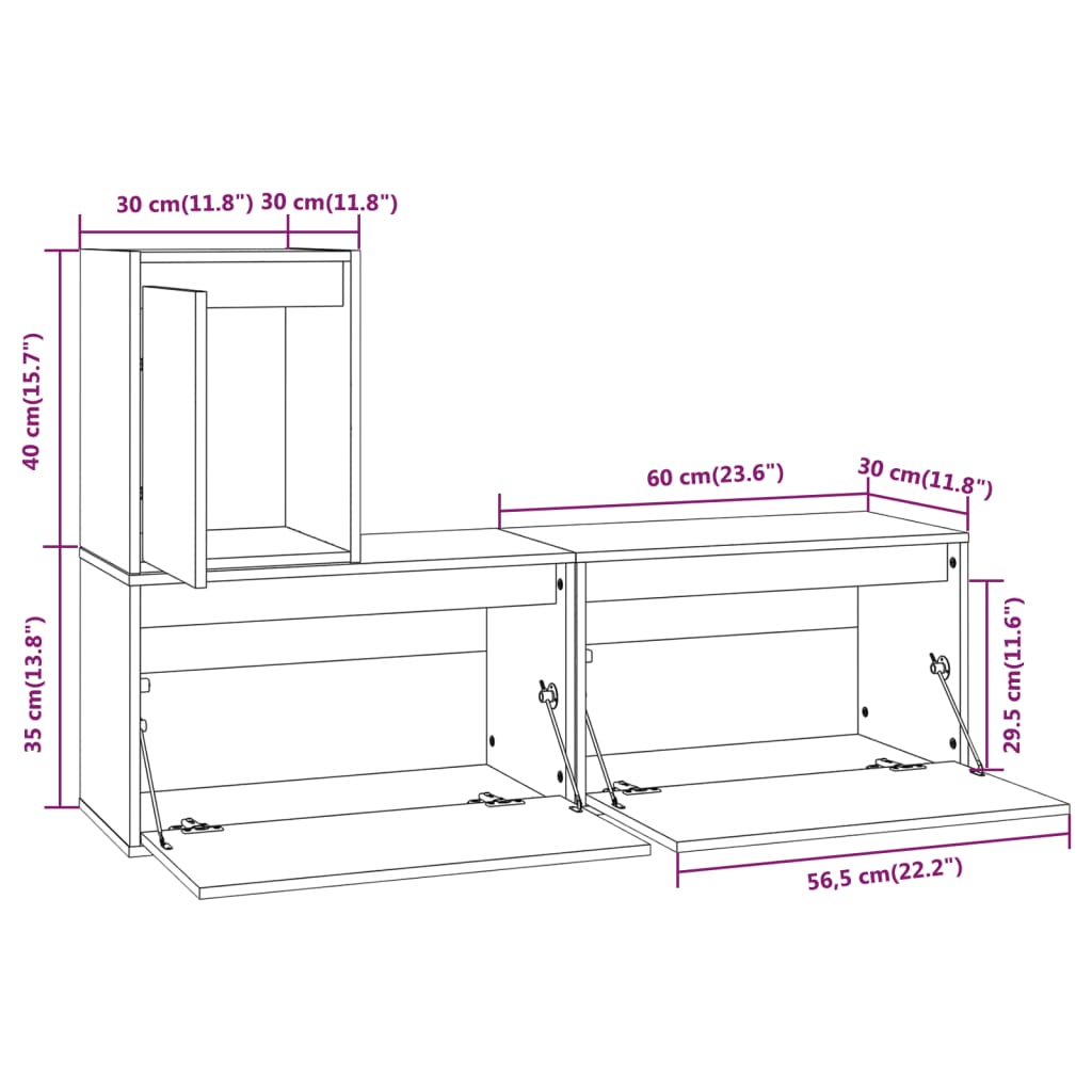 vidaXL TV Cabinets 3 pcs Honey Brown Solid Wood Pine