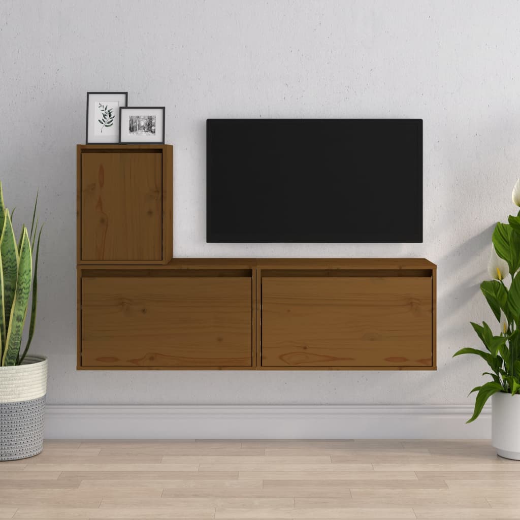 vidaXL TV Cabinets 3 pcs Honey Brown Solid Wood Pine