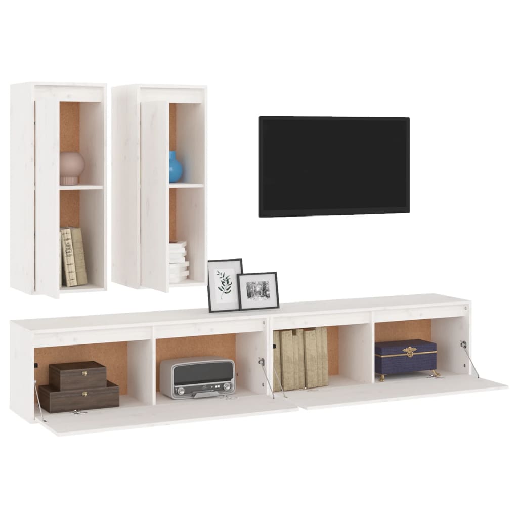 vidaXL TV Cabinets 4 pcs White Solid Wood Pine