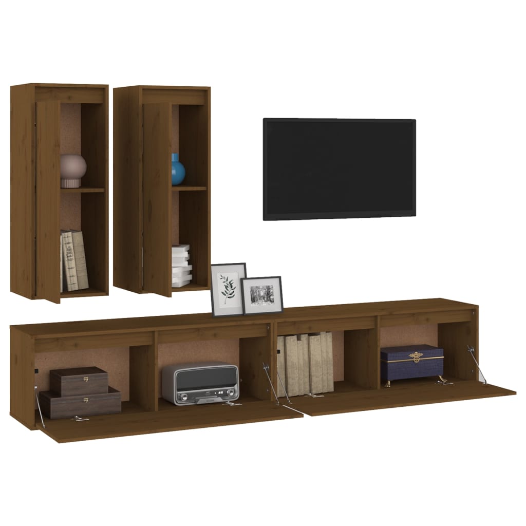 vidaXL TV Cabinets 4 pcs Honey Brown Solid Wood Pine