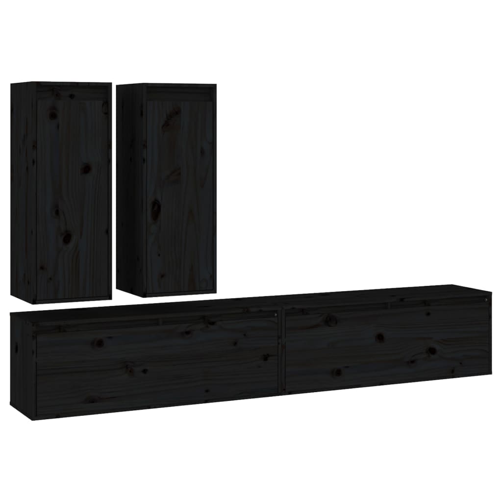 vidaXL TV Cabinets 4 pcs Black Solid Wood Pine