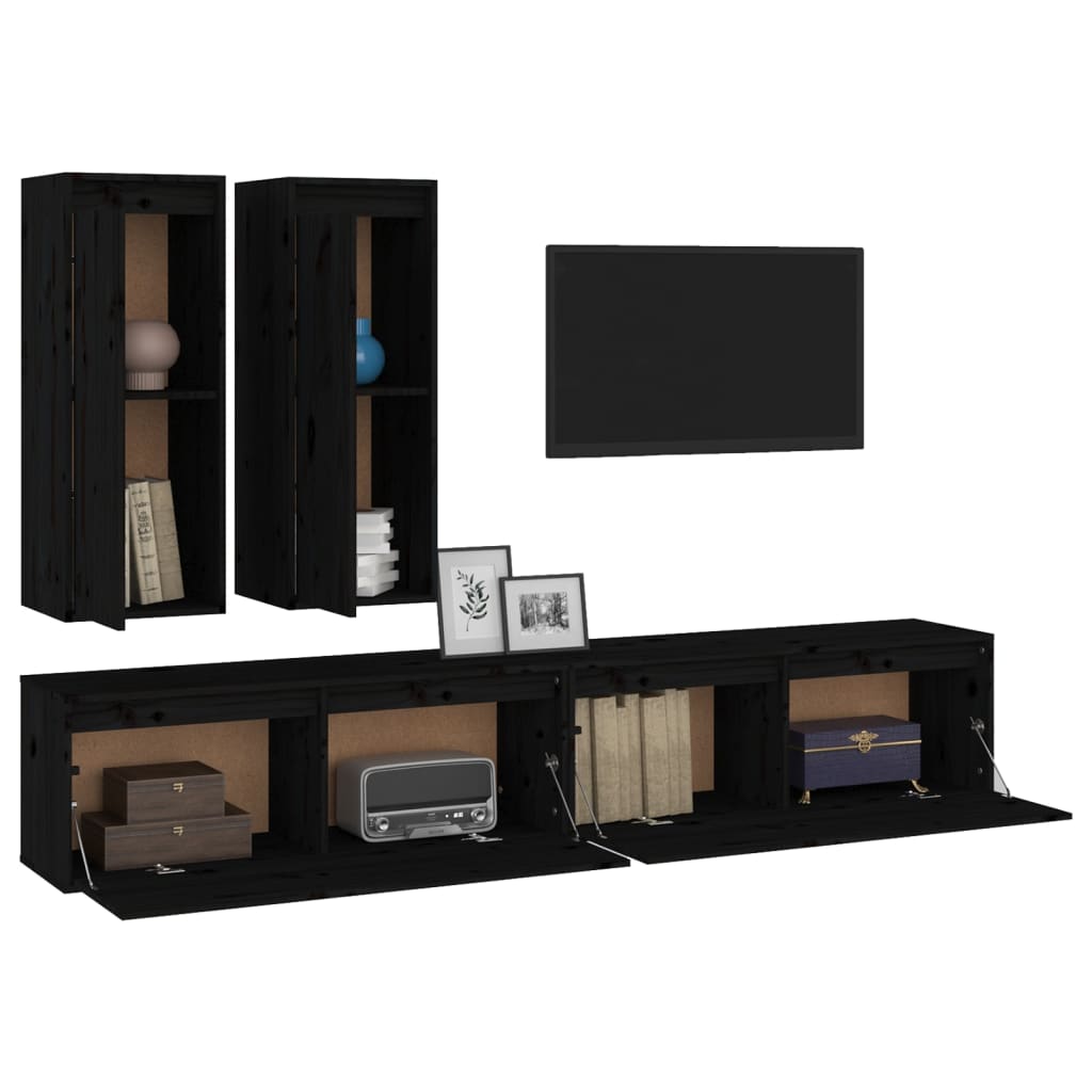 vidaXL TV Cabinets 4 pcs Black Solid Wood Pine