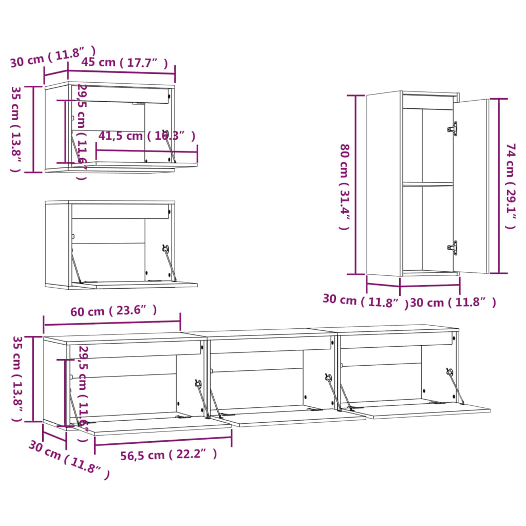 vidaXL TV Cabinets 6 pcs Solid Wood Pine