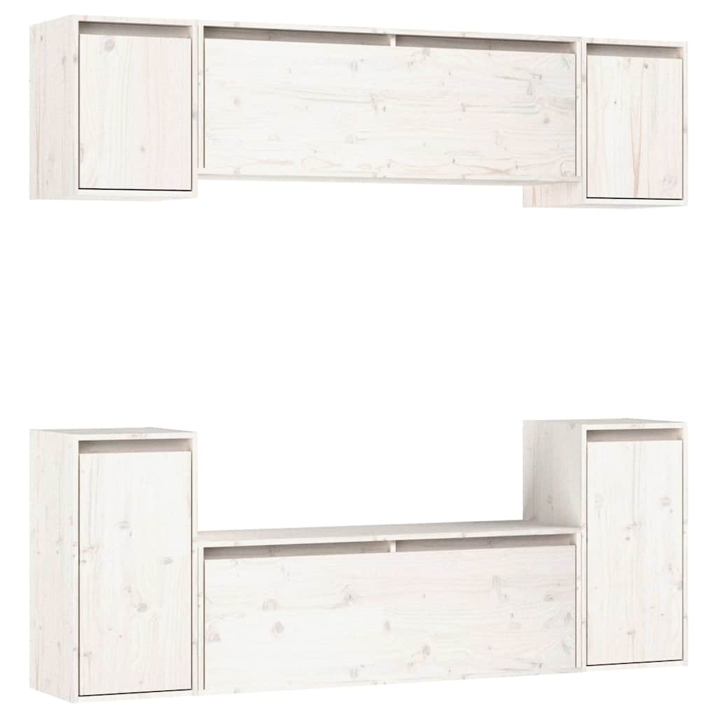 6 Piece TV Cabinet Set White Solid Wood Pine