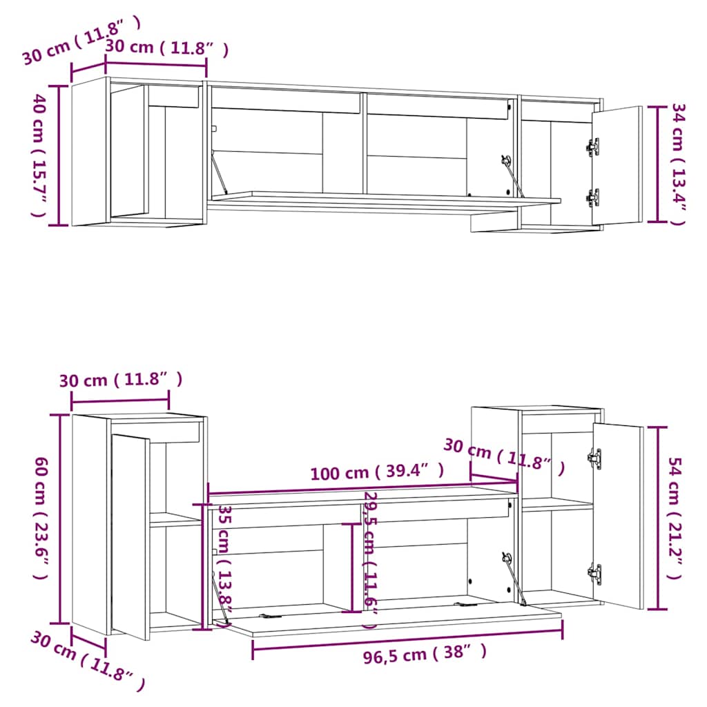 6 Piece TV Cabinet Set White Solid Wood Pine